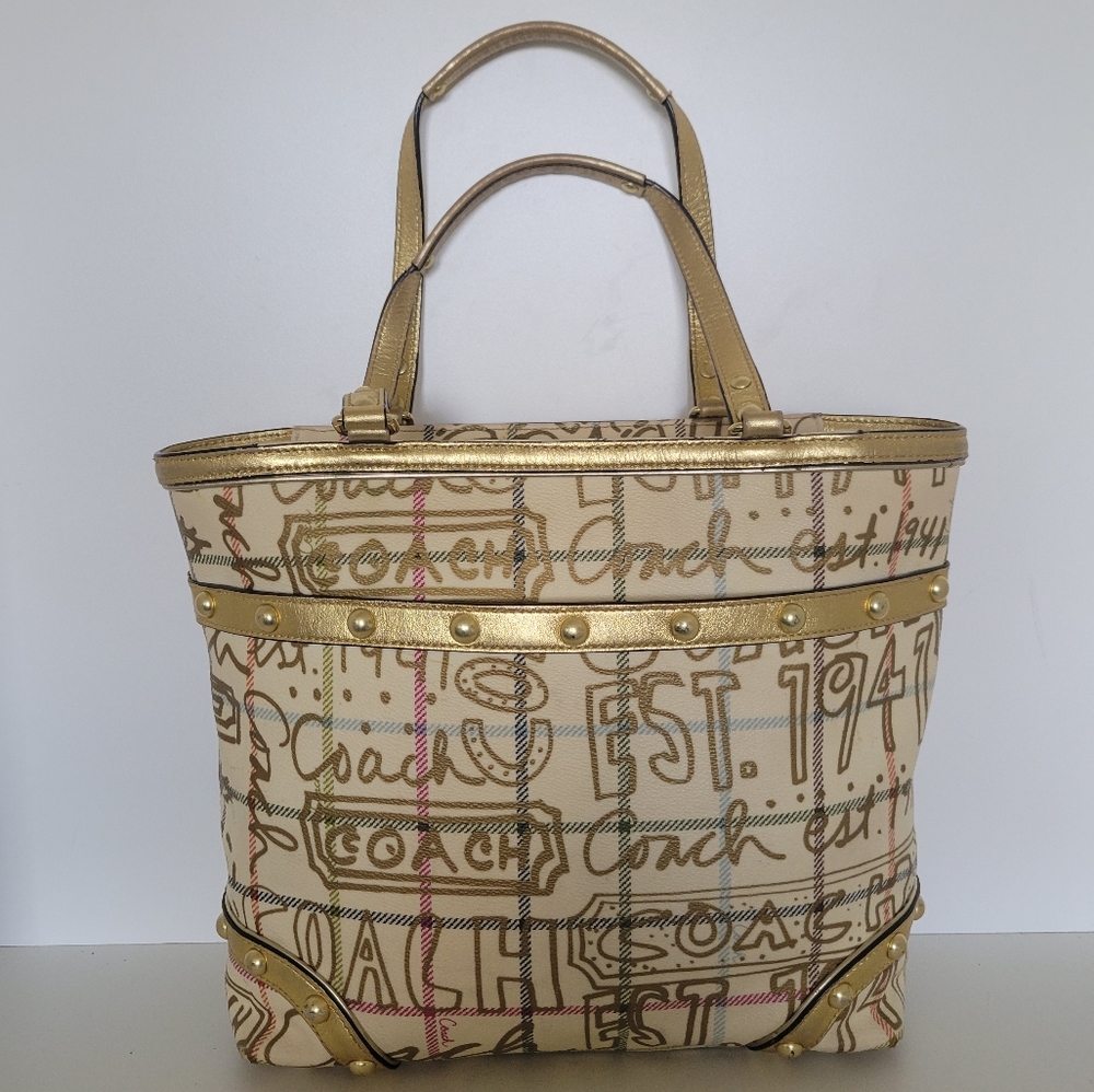 Coach Signature Coated Canvas Gold/Creamy Tote bag - Picture 4 of 10